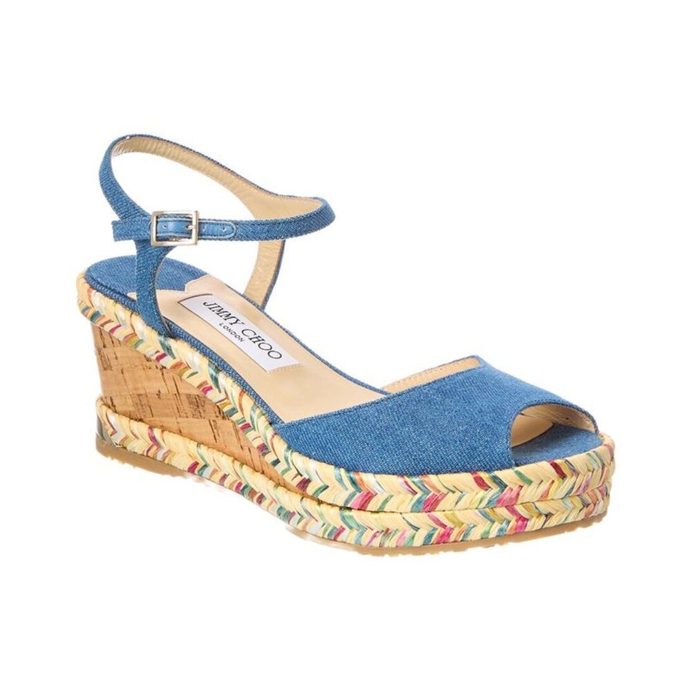 Jimmy Choo Denim & Leather Wedge Sandal